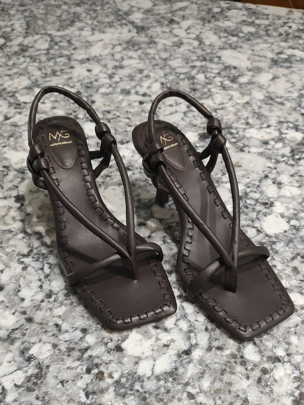 ANTONIO MELANI Dark Brown Strappy Slingback Heeled Sandals